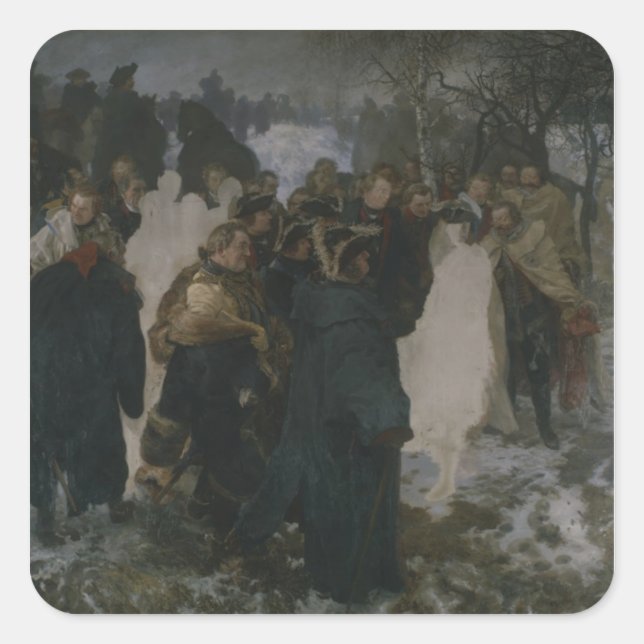 Pegatina Cuadrada Discurso antes de la batalla de Leuthen, 1858 (Anverso)