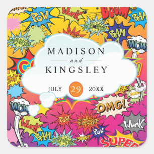 Pegatina Cuadrada Discurso de arte pop cómico tapiz retro de burbuja