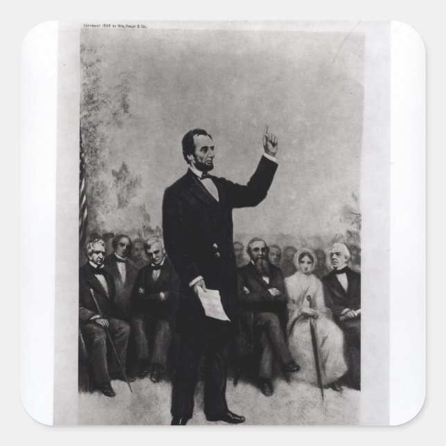 Pegatina Cuadrada Discurso de Lincoln en Gettysburg, 1895 (Anverso)