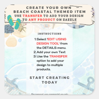 Pegatina Cuadrada Diseña tu propio regalo de playa costera náutica