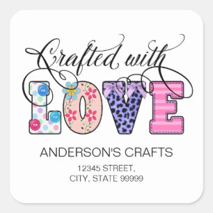 Pegatina Cuadrada Diseñado con amor Black Script ID193