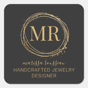 Pegatina Cuadrada Diseñador de joyas Script Gold Etiquetas de produc