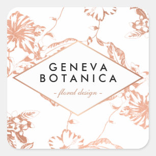 Pegatina Cuadrada Diseñador de Patrón Floral en Oro Rosa Antiguo sob