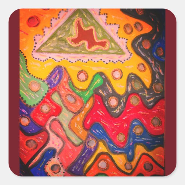 PEGATINA CUADRADA DISEÑADOR IMPRESIONISTA DE ARTE AFRICANO ABORIGINA (Anverso)