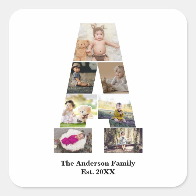 Pegatina Cuadrada Diseñar su propia letra un Collage de fotos (Anverso)