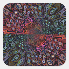 Pegatina Cuadrada Diseño Abstracto de Caleidoscopio Fractal Eléctric