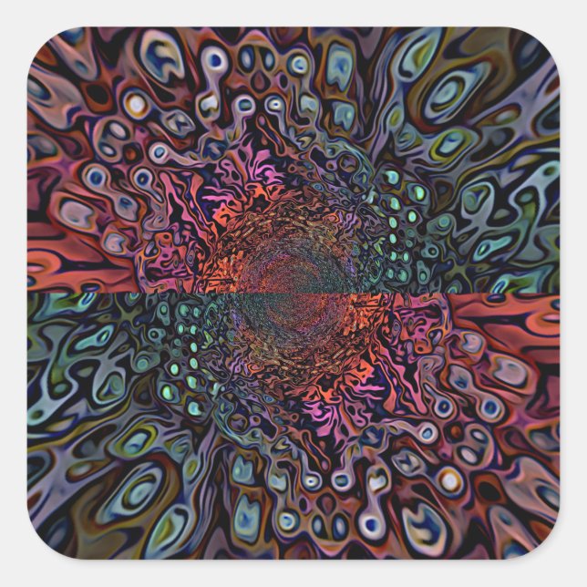 Pegatina Cuadrada Diseño Abstracto de Caleidoscopio Fractal Eléctric (Anverso)