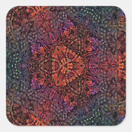 Pegatina Cuadrada Diseño Abstracto de Caleidoscopio Fractal Eléctric