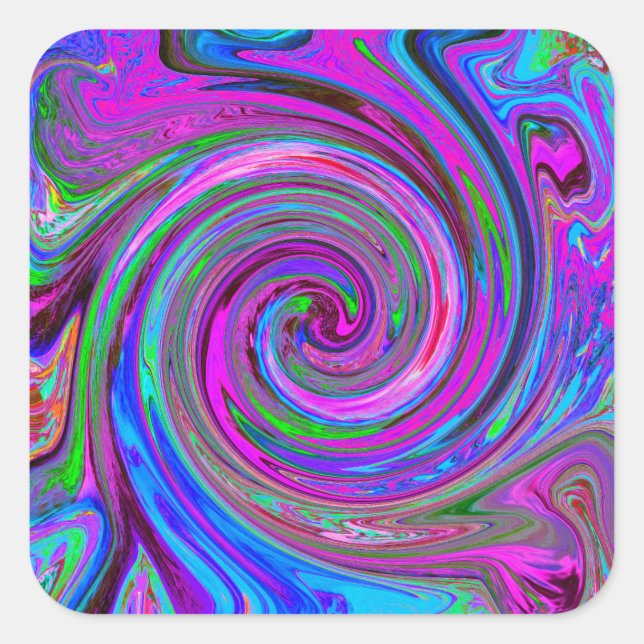 Pegatina Cuadrada Diseño abstracto de color Magenta Swirl Retro (Anverso)