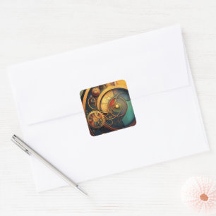 Pegatina Cuadrada Diseño abstracto de relojería Steampunk