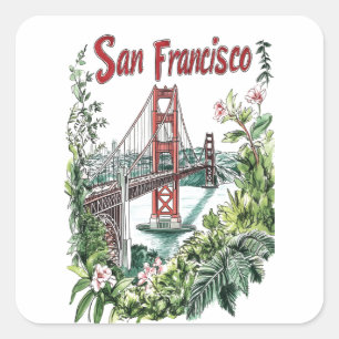 Pegatina Cuadrada Diseño acuático del puente Golden Gate de San Fran