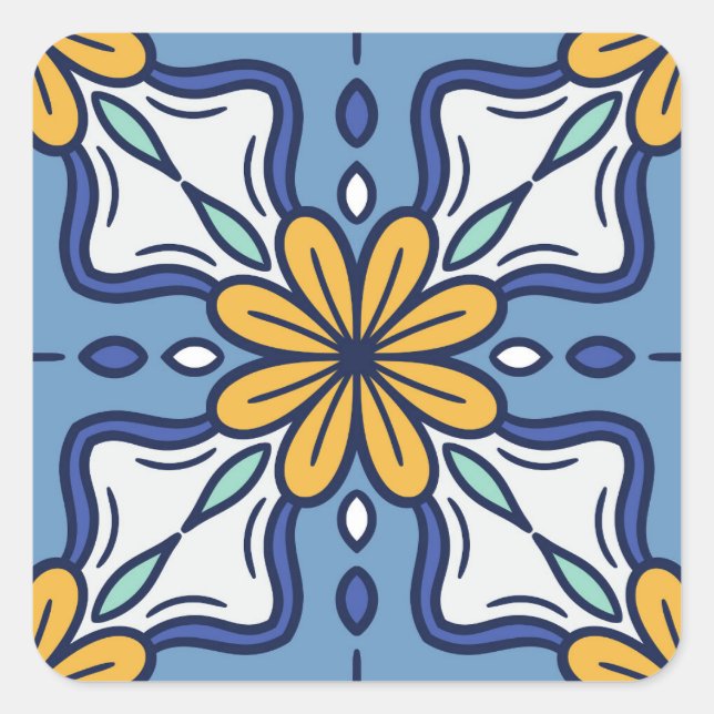 Pegatina Cuadrada diseño amarillo azul (Anverso)