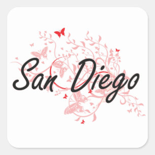 Pegatina Cuadrada Diseño artístico de la ciudad de San Diego