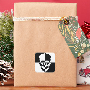 Pegatina Cuadrada Diseño audaz de cráneo de ilusión óptica en blanco