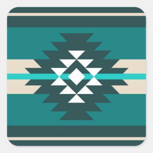 Pegatina Cuadrada Diseño azteca de color turquesa
