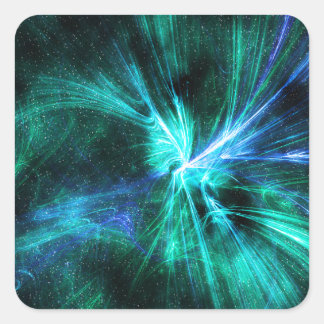 Pegatina Cuadrada Diseño azul/verde fractal de Wispy