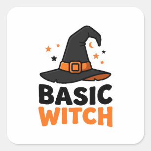 Pegatina Cuadrada Diseño básico de sombrero de bruja de Halloween