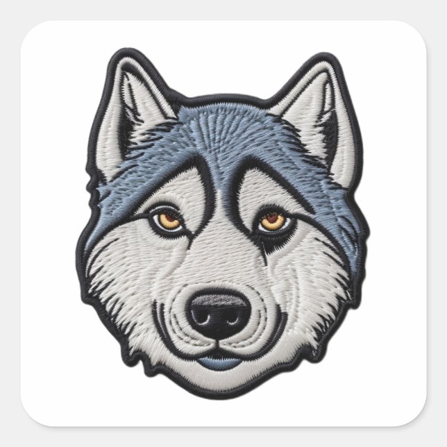 Pegatina Cuadrada Diseño bordado de personalizar ME Husky (Anverso)