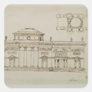Pegatina Cuadrada Diseño bosquejado para un edificio abovedado