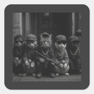 Pegatina Cuadrada Diseño Callejero de Gatos Gánster Divertidos