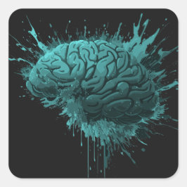 Pegatina Cuadrada Diseño cerebral de chispa verde creativa