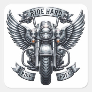 Pegatina Cuadrada Diseño clásico de bicicletas con alas y palabras