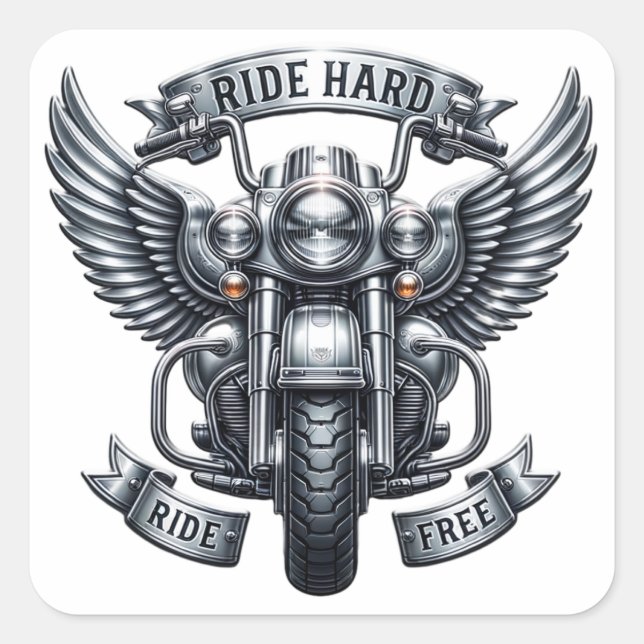 Pegatina Cuadrada Diseño clásico de bicicletas con alas y palabras (Anverso)