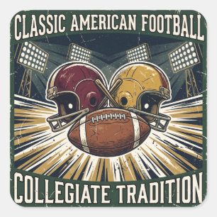 Pegatina Cuadrada Diseño Clásico de Fútbol Americano Vintage