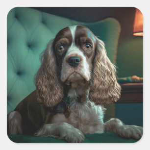 Pegatina Cuadrada Diseño Clásico de Retrato de Cocker Spaniel Elegan