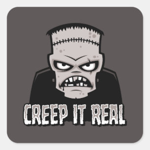 Pegatina Cuadrada Diseño Clásico de Terror Frankenstein Creep It Rea