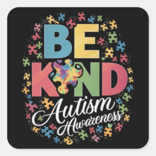 Pegatina Cuadrada Diseño colorido de conciencia sobre el autismo