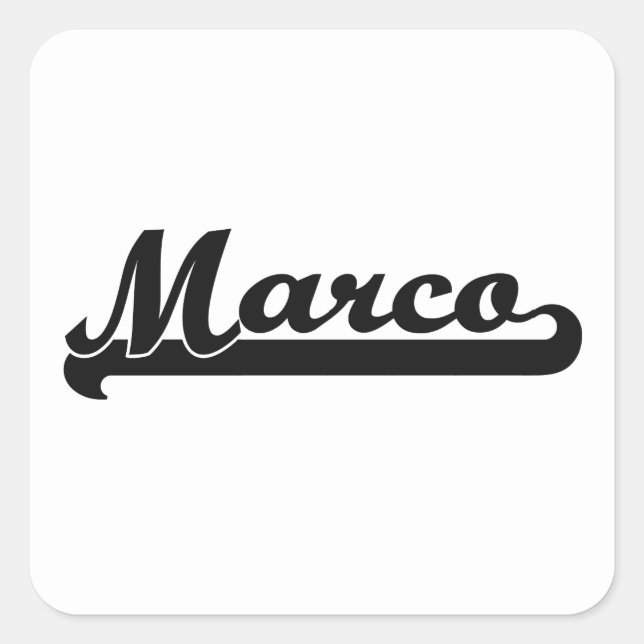 Pegatina Cuadrada Diseño conocido retro clásico de Marco (Anverso)