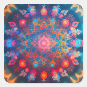 Pegatina Cuadrada Diseño cósmico Hippie Groovy