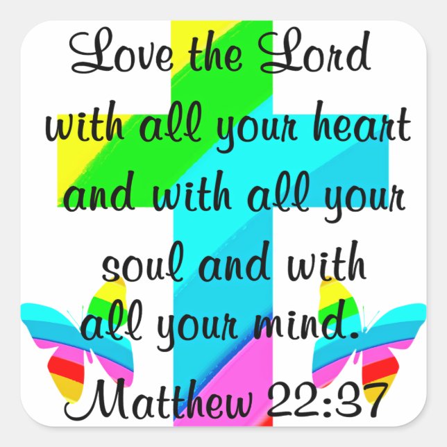 PEGATINA CUADRADA DISEÑO CRUZ Y MARIPOSA 22:37 (Anverso)