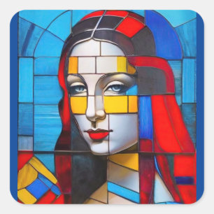 Pegatina Cuadrada Diseño Cubista Mona Completamente Moderno