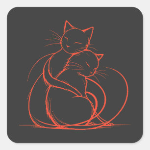 Pegatina Cuadrada Diseño de abrazo de gato minimalista - Amor felino