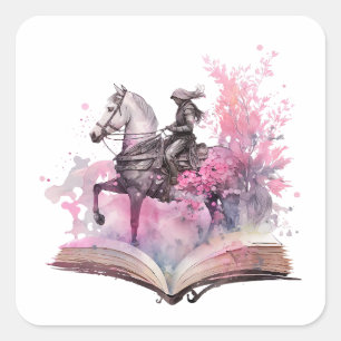 Pegatina Cuadrada Diseño de Amante de Libros de Fantasía