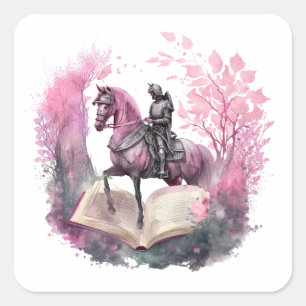 Pegatina Cuadrada Diseño de Amante de Libros de Fantasía