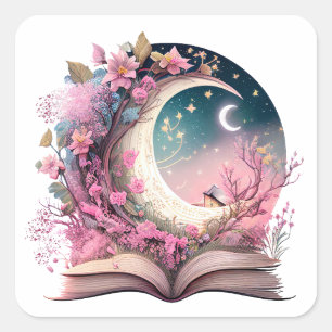 Pegatina Cuadrada Diseño de Amante de Libros de Fantasía