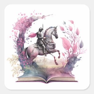 Pegatina Cuadrada Diseño de amante de libros de fantasía