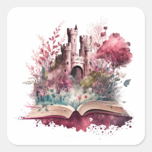 Pegatina Cuadrada Diseño de amante de libros de fantasía