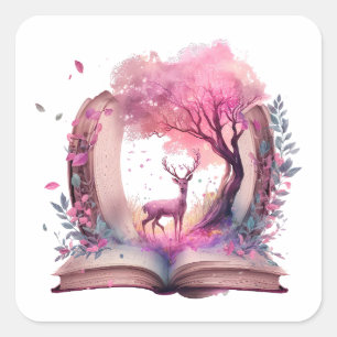 Pegatina Cuadrada Diseño de Amante de Libros de Fantasía