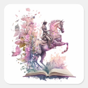 Pegatina Cuadrada Diseño de amante de libros de fantasía
