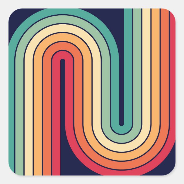 Pegatina Cuadrada Diseño de arco doble geométrico retro (Anverso)