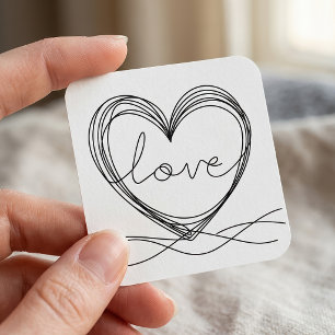 Pegatina Cuadrada Diseño de arte de línea continua con corazón y amo