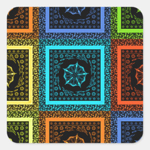 Pegatina Cuadrada Diseño de arte de patrones multicolores con cuadro