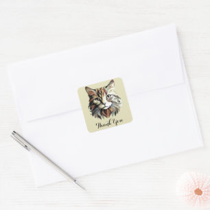 Pegatina Cuadrada Diseño de arte de retrato de gato