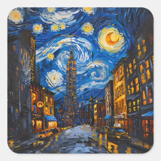 Pegatina Cuadrada Diseño de arte estilo Van Gogh en Nueva York