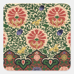 Pegatina Cuadrada Diseño de Arte Floral Loto Rojo Chinoiserie de Owe