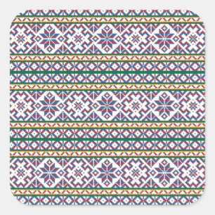 Pegatina Cuadrada Diseño de arte folclórico multicolor tribal